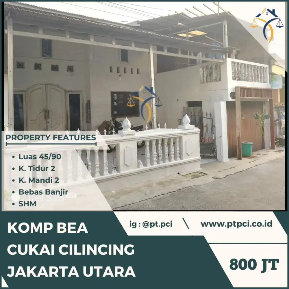 DIJUAL RUMAH DI KOMP BEA CUKAI CILINCING JAKARTA UTARA
- Legalitas AJB