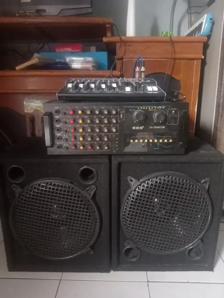 Amplifier+ mixer + salon sepasang ukuran 12 inch