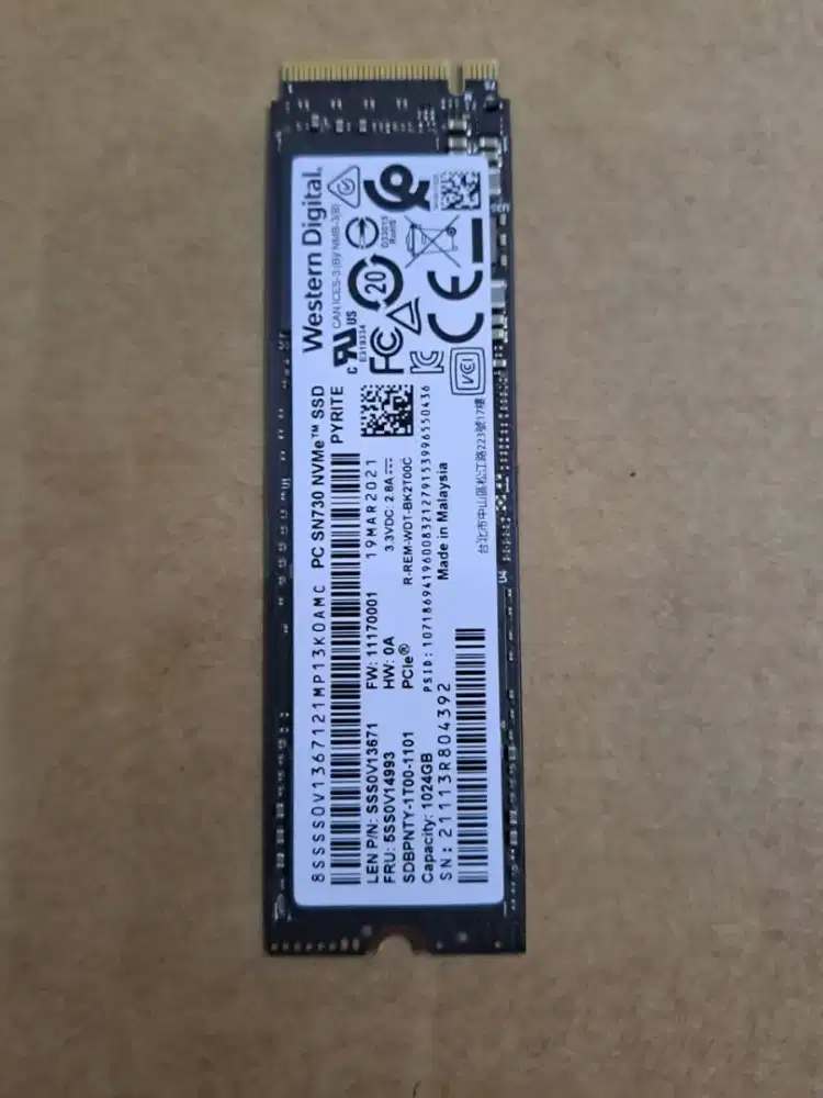 Ssd nvme pcie 1TB merk WD