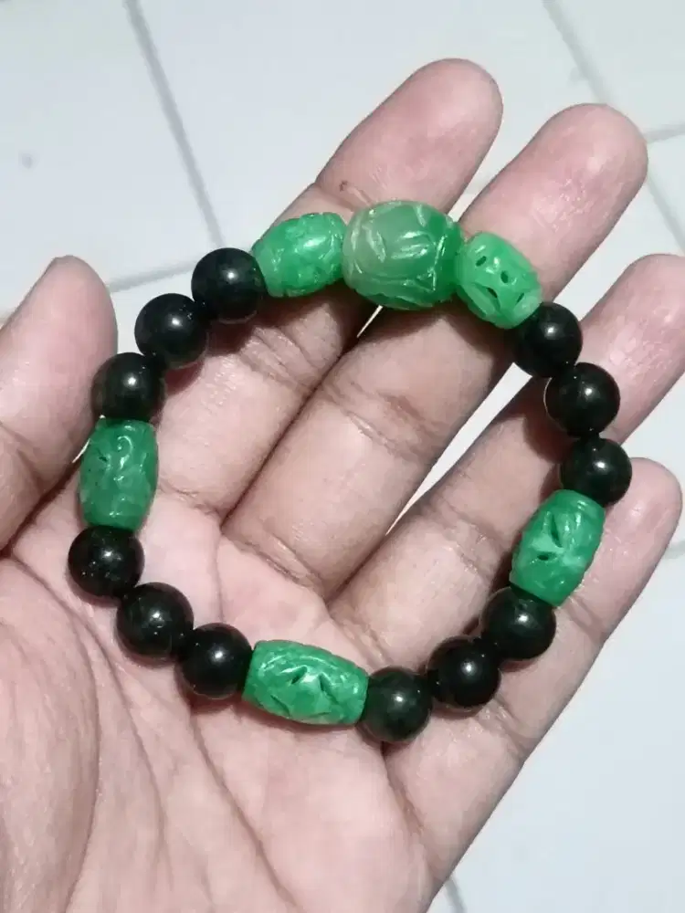 Gelang Giok Jade Ukir Natural Vintage Classic Jadul Lawas Kuno