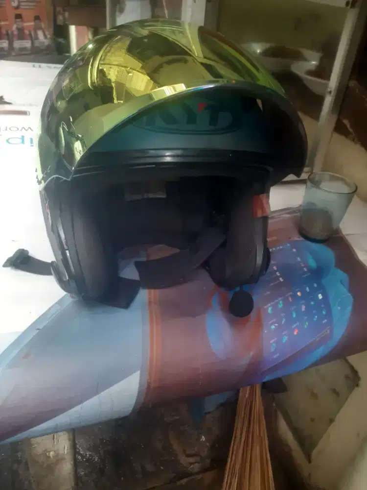 Helm KYT Galaxy Flat R Godzilla Leopard + Intercom Ejeas V6Pro