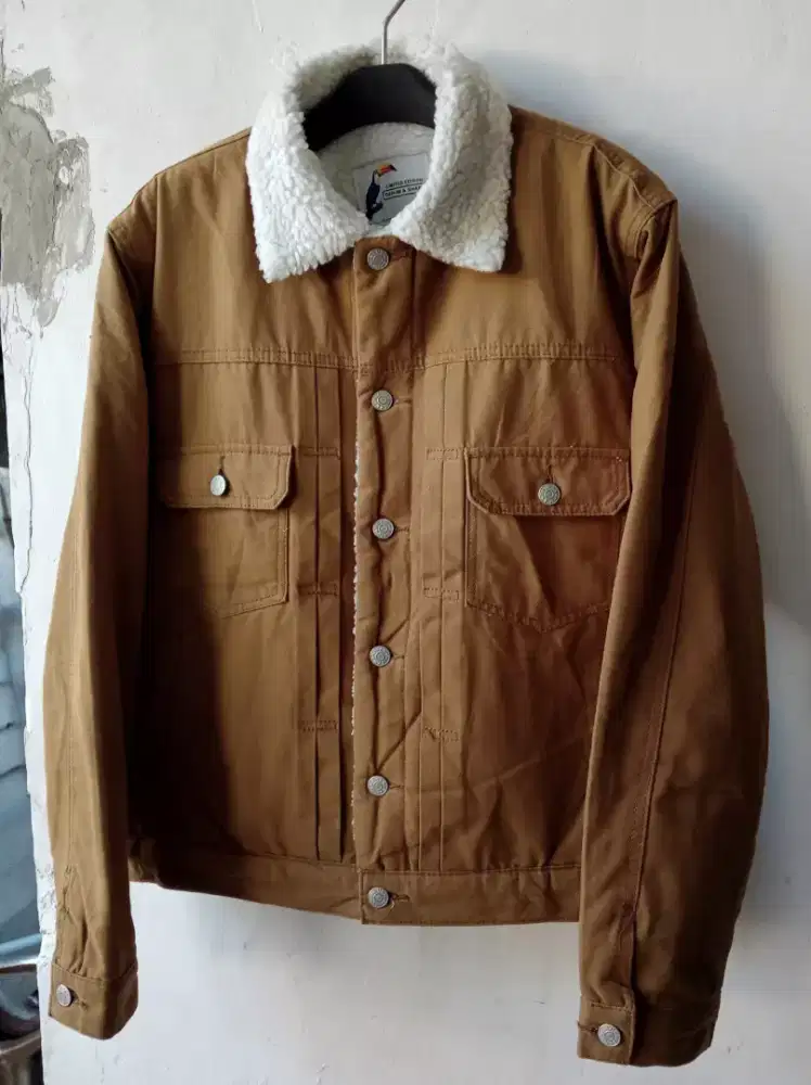 DENIM & SHARP Limited Edition Canvas Casual Sherpa Tracker Jacket