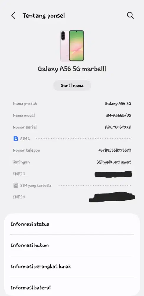 Tt bt galaxy A56 5G fullset mulus seperti baru 12/256gb