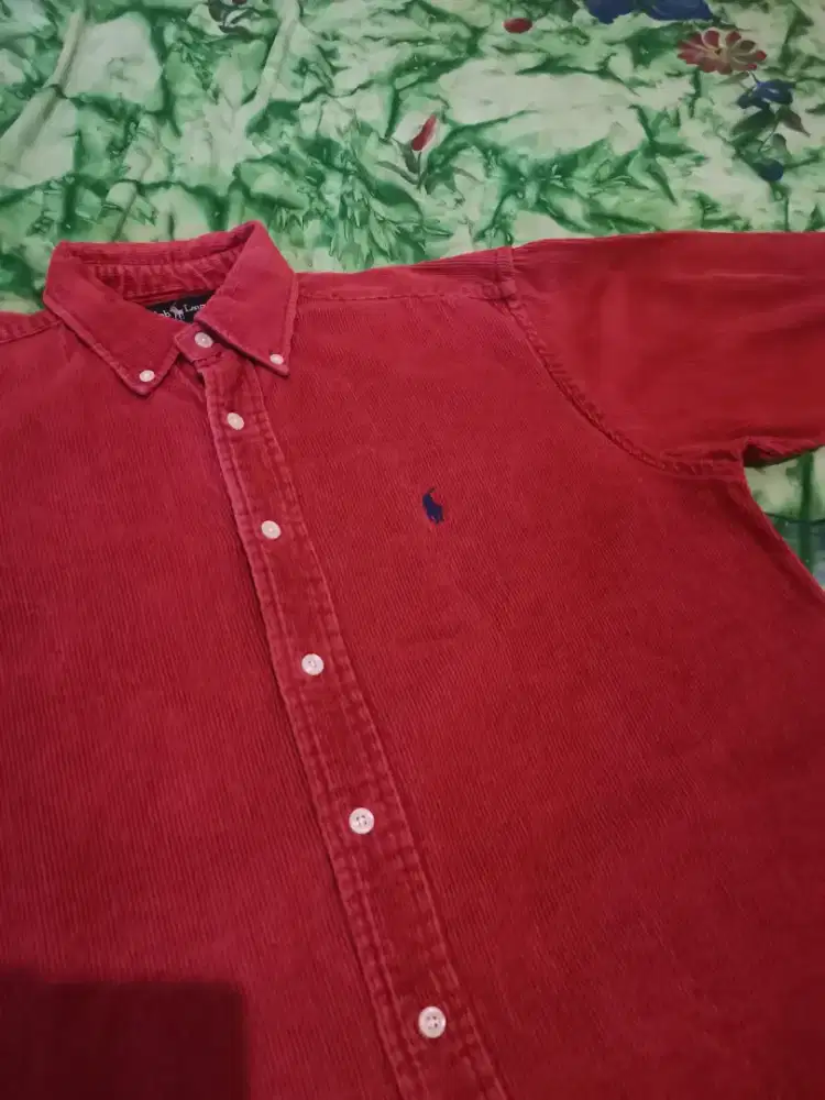 Kemeja Corduroy POLO RALPH LAUREN/ Merah/ Salur Besar/ XXL (ORIGINAL)