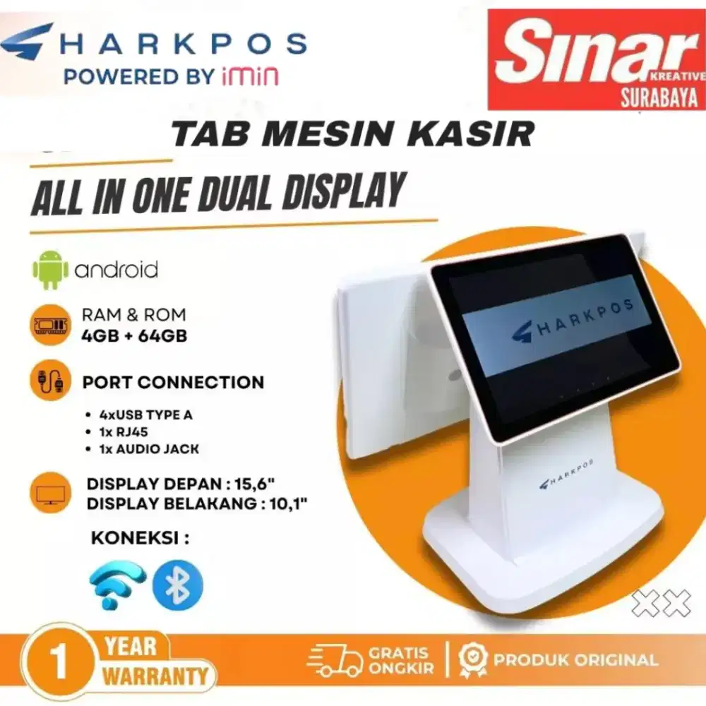 POS Mesin Kasir Touchscreen Android 11 Dual Display Monitor 4/64GB