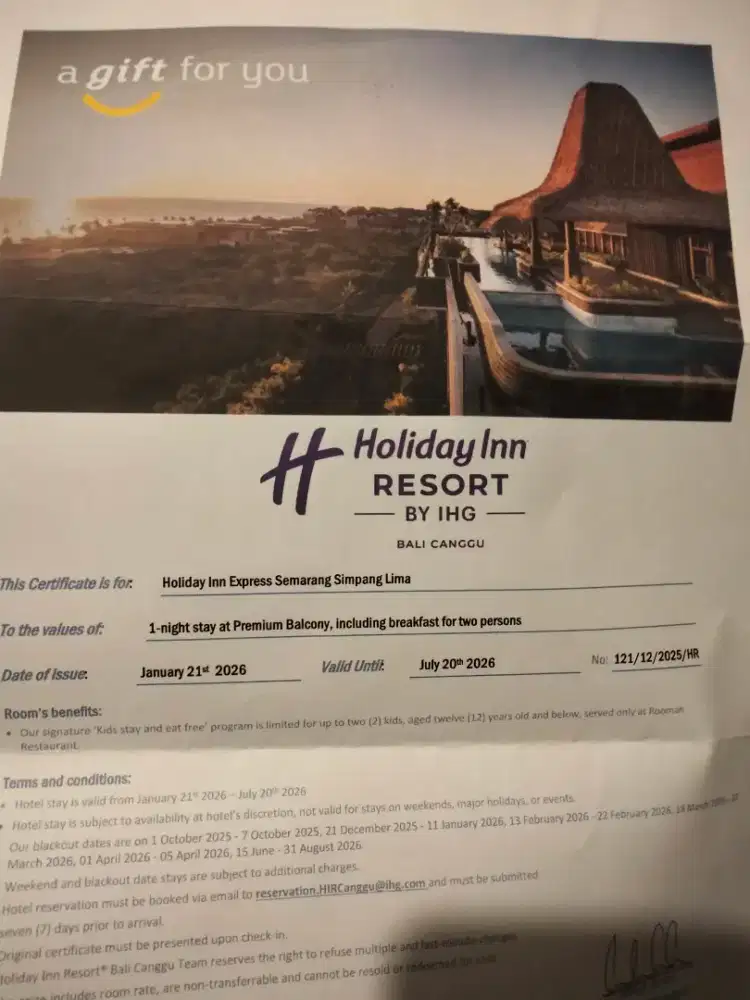 Di jual 2 voucher hotel