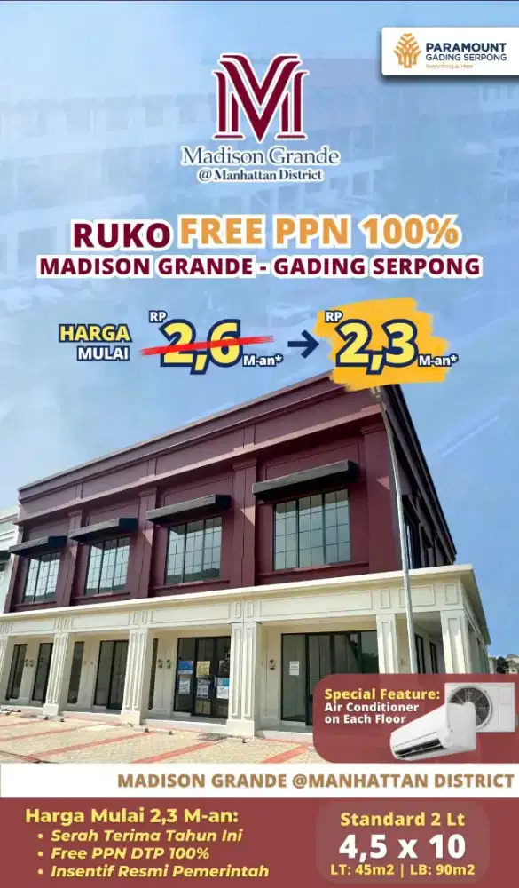 Di jual ruko 2 lantai Maddison Grande harga 2.3 M