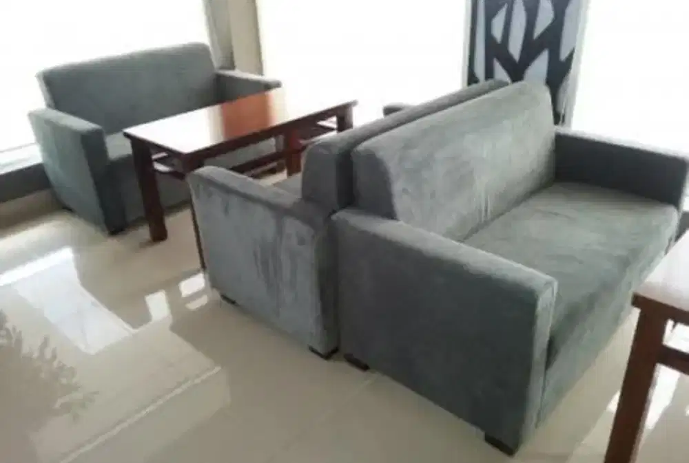 Erafurniture*sofa CAFE pakai tangan abu kain baldu/pcs tanpa meja