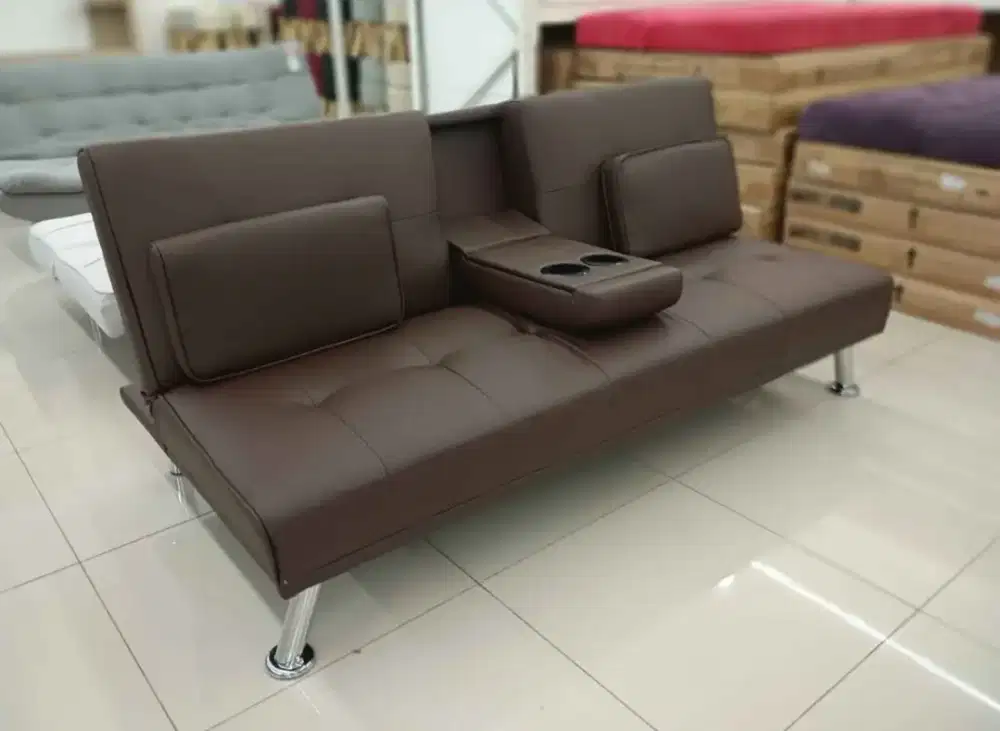 Sofa bed kulit brown