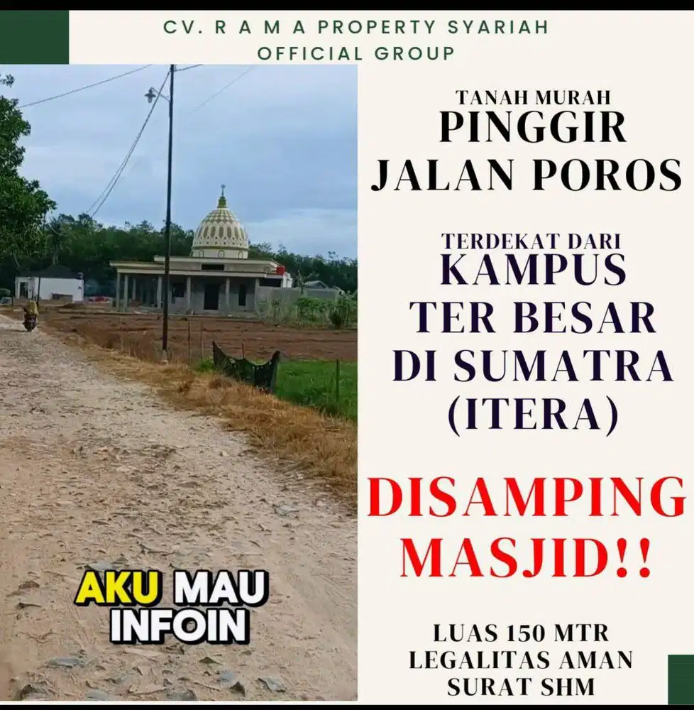 TANAH MURAH KAMPUS ITERA DIPINGGIR JALAN UTAMA DESA