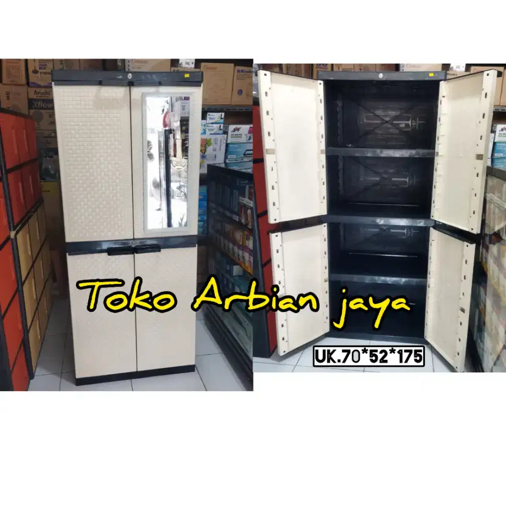 Promo Murah Lemari Pakain Jumbo 4 Susun Kaca Full Kunci