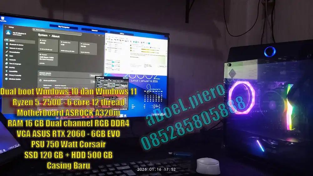PC lengkap Ryzen 5 2600 - RTX 2060 - DDR4 16GB - Monitor 27 inch
