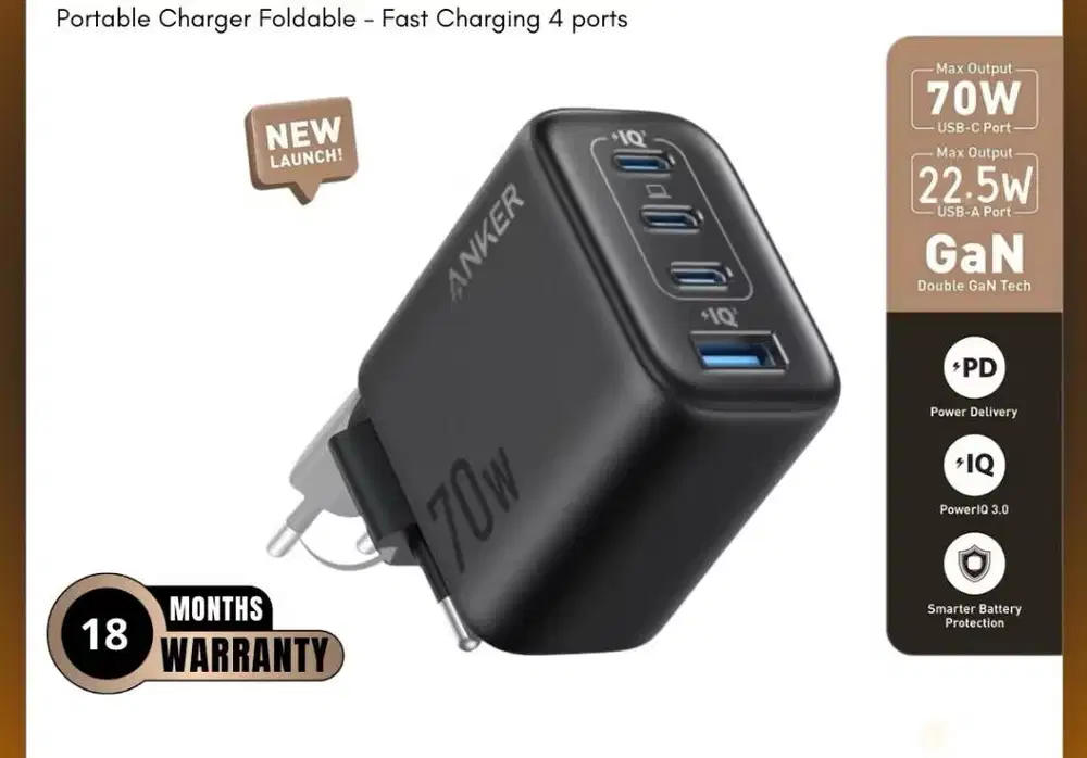 Anker Kepala Adapter Charger 70W Gan Tech Fast Charging