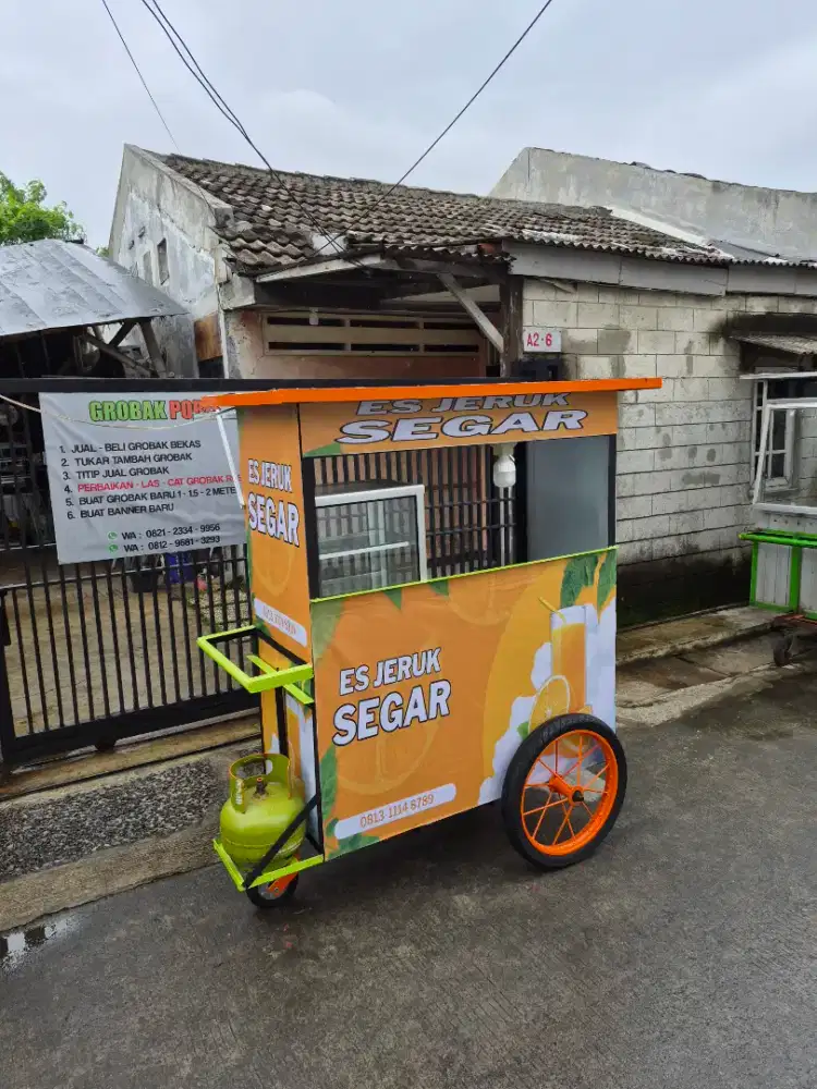 gerobak es buah/ es jeruk/ gorengan/ mie ayam/ sosis/ burger/ DLL