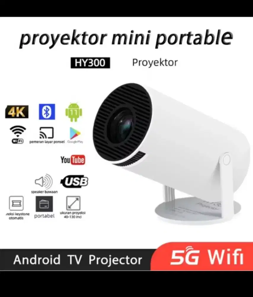 Proyektor Android Smart HY300 4K Ultra 5G conection bluetooth