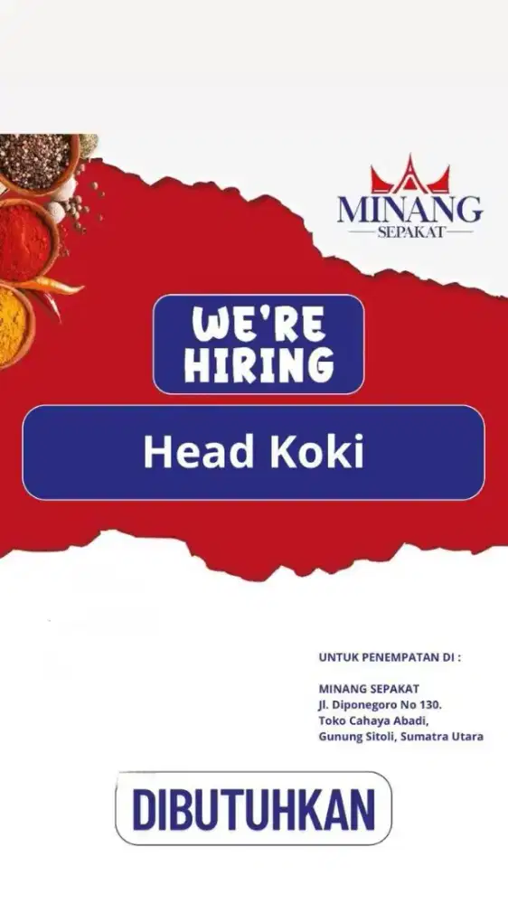 Dibutuhkan head koki masakan padang