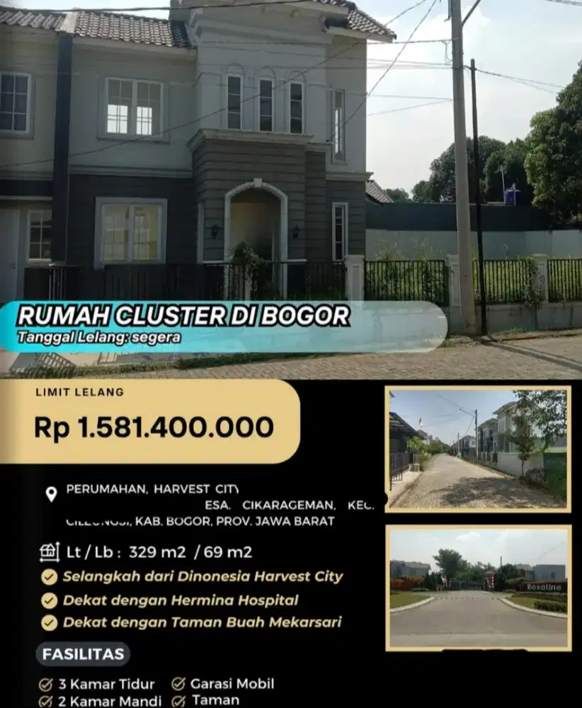 Dijual Rumah Harvest City Cileungsi