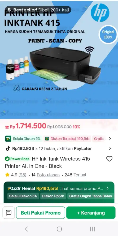 Printer HP 415 tank wifi eror