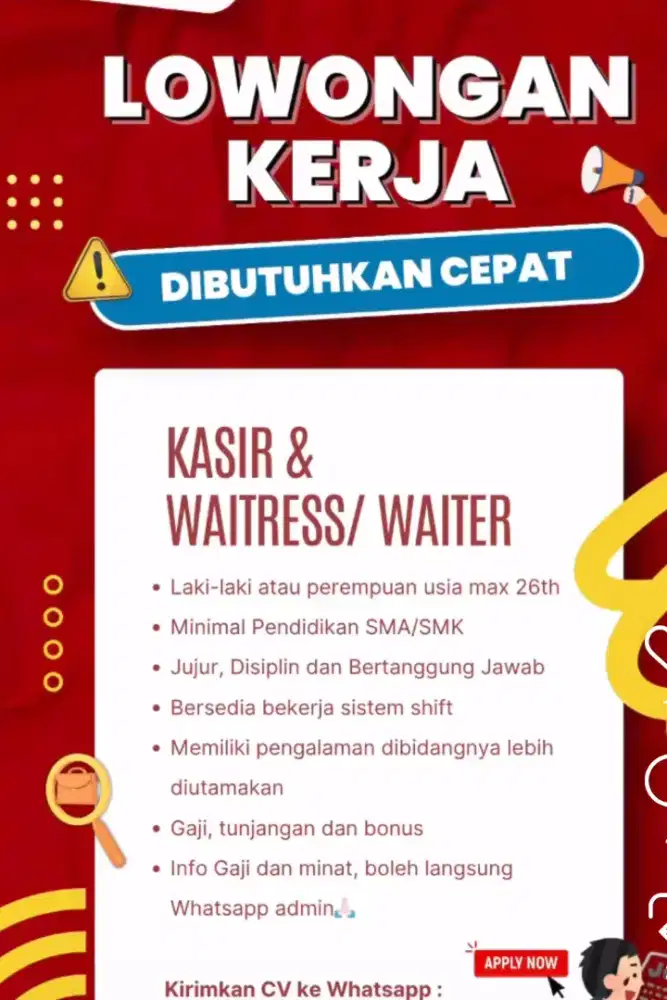Dibutuhkan secepatnya untuk resto