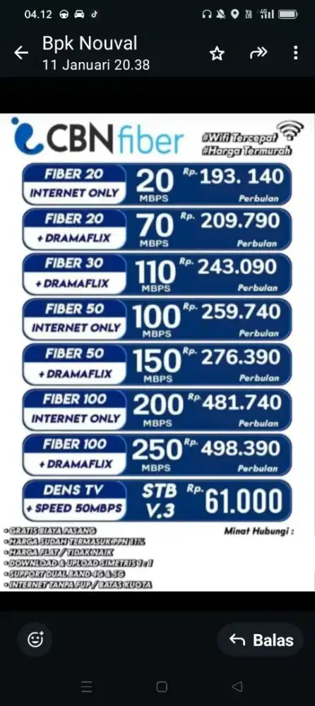 Jasa Pemasangan Wifi CBN fiber