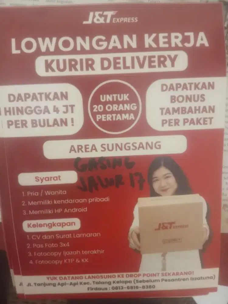 Kurir JNT untuk delivery gasing, Tanjung lago