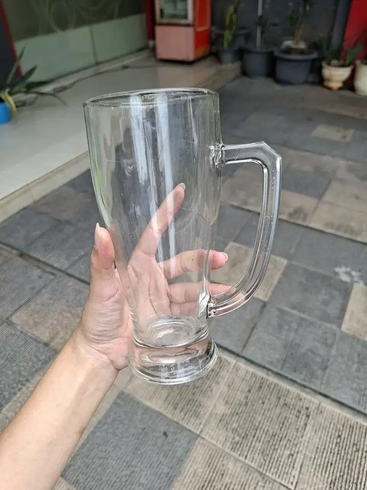 Gelas Besar Tinggi Beling dengan Pegangan, diameter 8 cm, tinggi 19cm