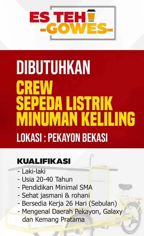 Lowongan crew sepeda listrik minuman keliling