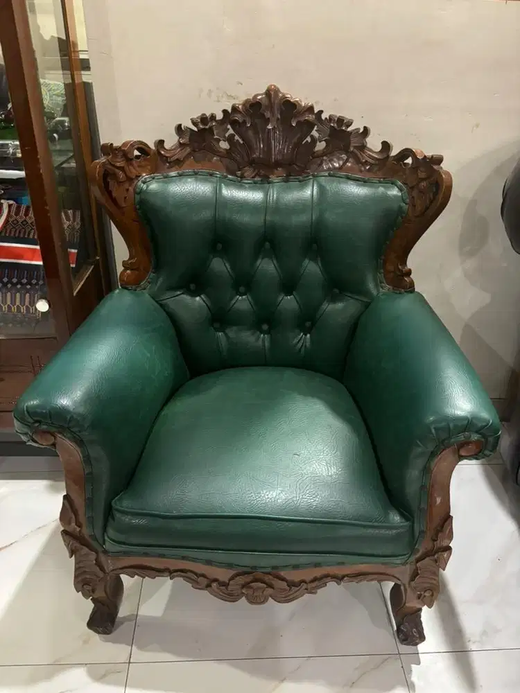 Sofa Jati Ukir Klasik Set 321 + Meja Kaca | Kayu Jati | Nego