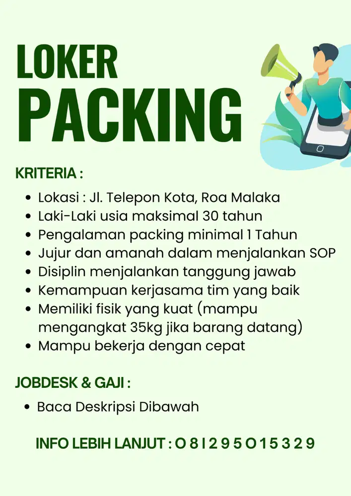 LOKER PACKING PACKER ONLINE SHOP STAFF GUDANG KEPALA GUDANG