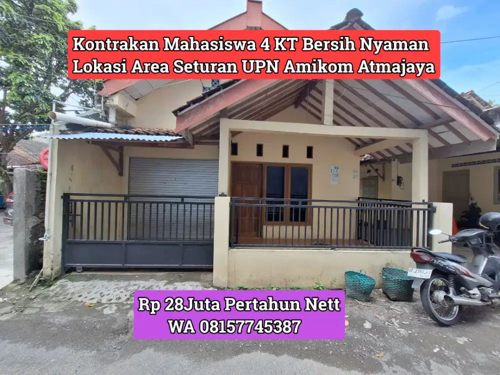 KONTRAKAN MAHASISWA 4KT UPN SETURAN AMIKOM ATMAJAYA 27JT/THN
