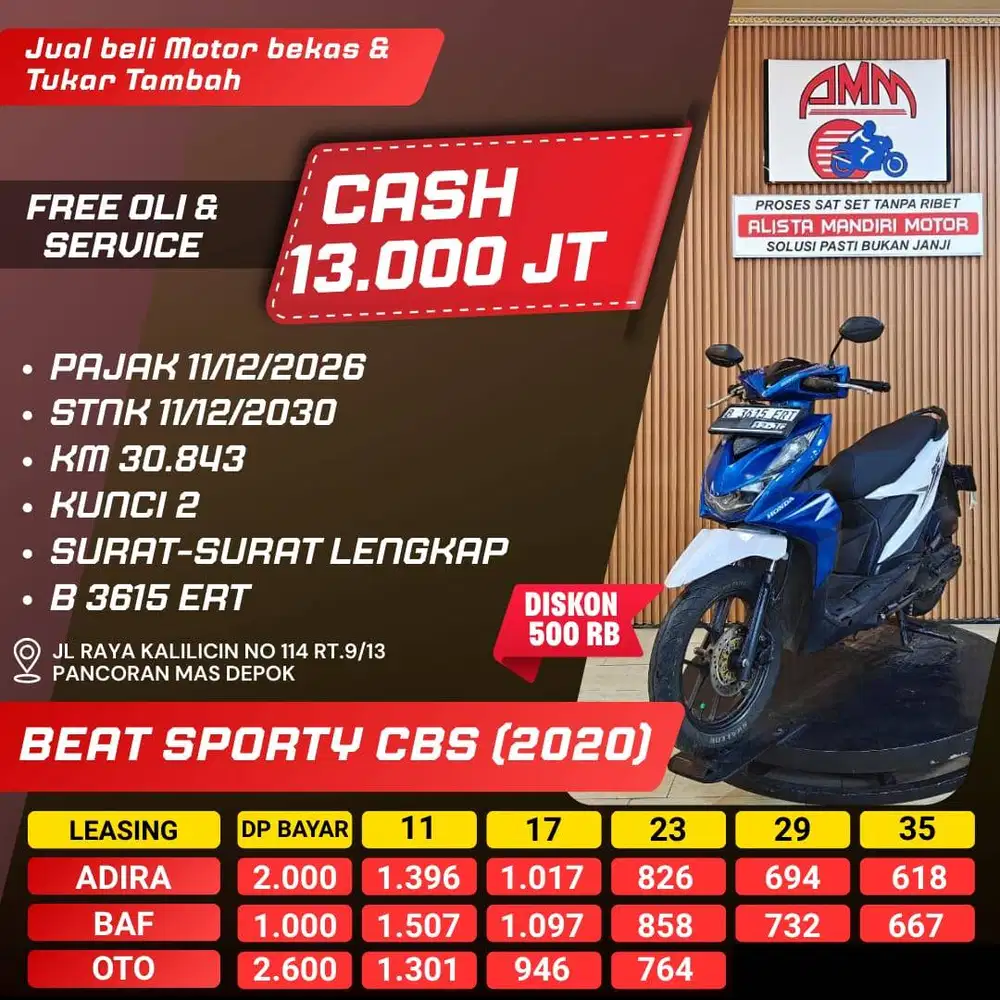 DP 1JT BEAT CBS TH 2020 BISA CASH/TUKAR TAMBAH/BAYAR PAKAI CC/PAYLATER