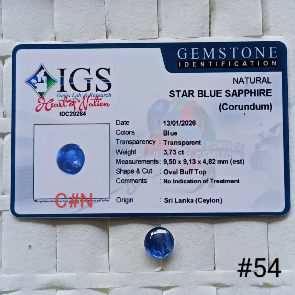 Batu permata natural blue sapphire Sri Lanka. Gem id card IGS