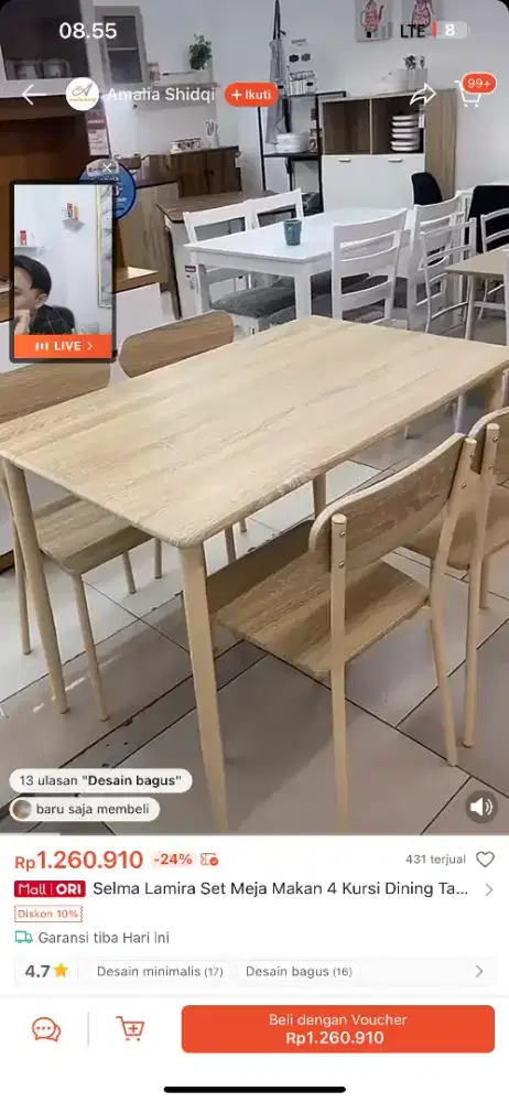 Jual meja makan bekas set