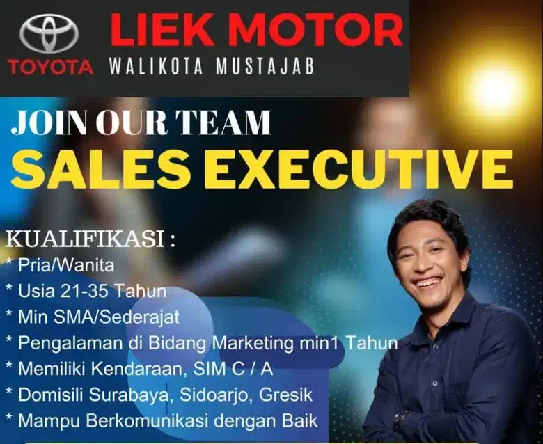 Dibutuhkan Sales Executive Mobil Toyota Surabaya Februari 2026