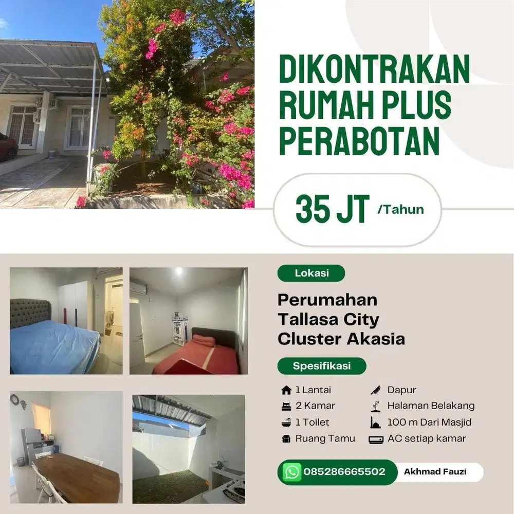 Rumah Dikontrakkan Furnished Perumahan Cluster Akasia Tallasa City