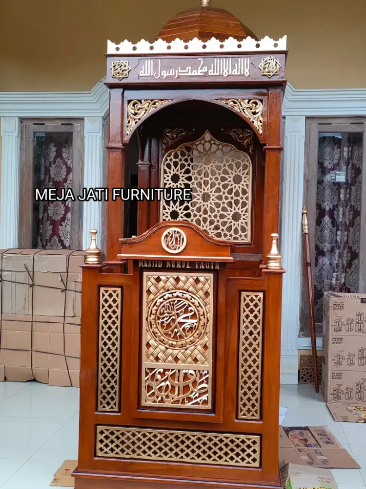 mimbar masjid podium minimalis ukir