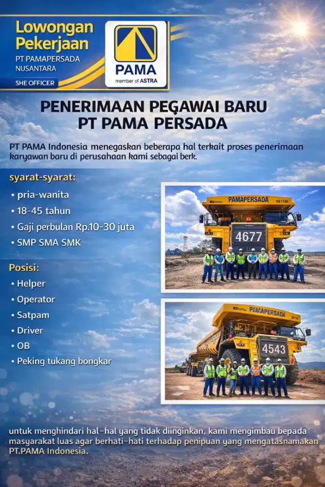 LOWONGAN KERJA PT PAMA