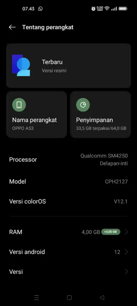 oppo A53 ram 4+3/64gb