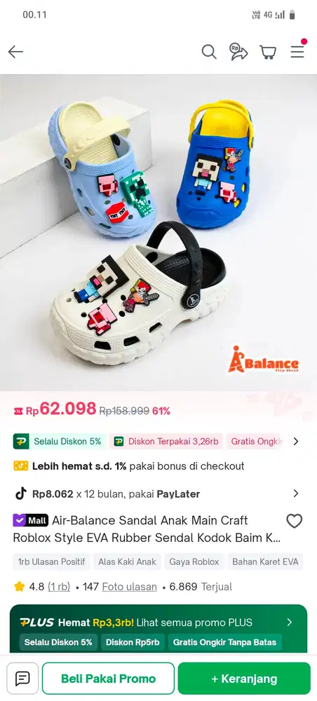 Sandal Airbalance warna biru ukuruan 31-32