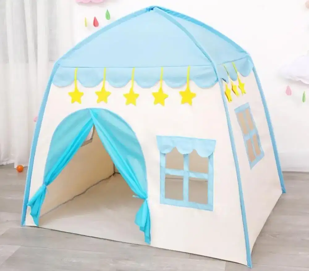 Tenda Mainan Anak Warna Biru dan Lampu Hias