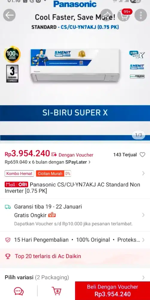 AC Panasonic CS/CU-YN7AKJ Standard Non Inverter (0,75 PK)