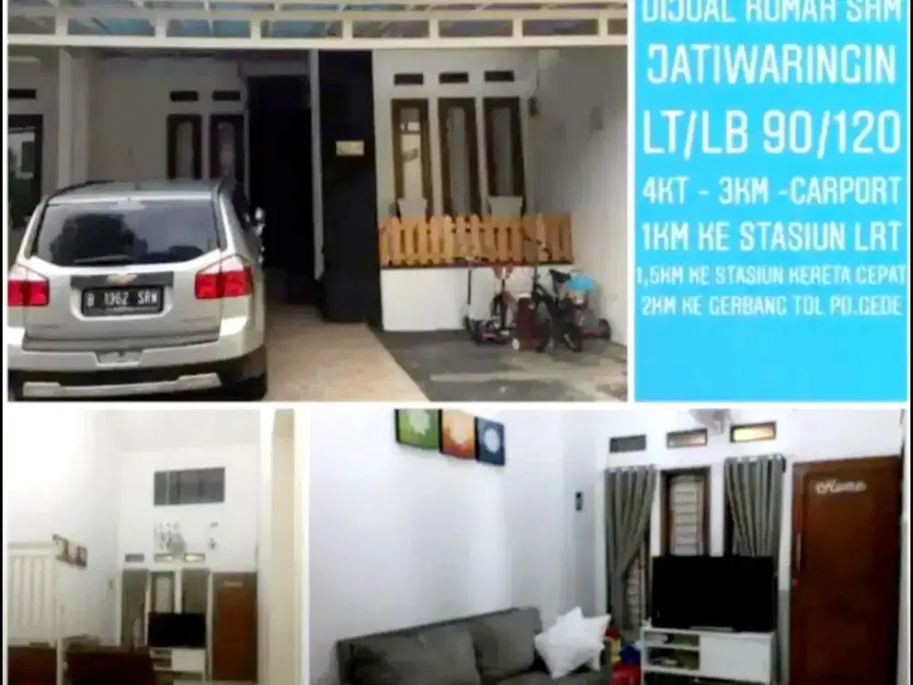 Rumah cluster 2lantai di jatiwaringin pondok gede LT.90m SHM IMB garasi mobil