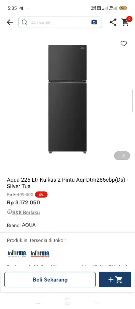 Kulkas aqua 2 pintu cicilan tanpa dp pakai indodana paylater