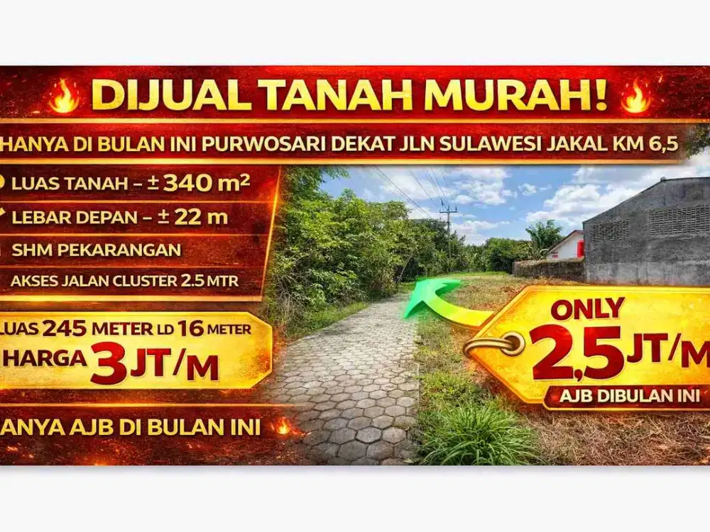 ‼️DIJUAL CEPAT‼️ TANAH JAKAL KM 6,5 HANYA 2,5 JT/m — AJB BULAN INI