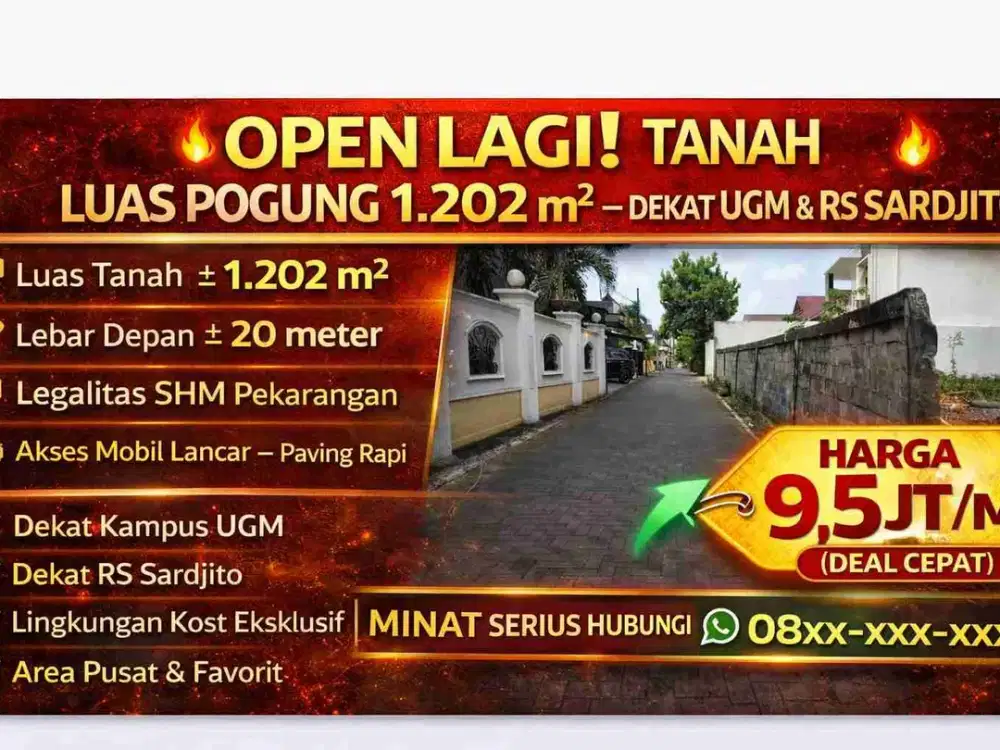 OPEN LAGI! TANAH LUAS POGUNG 1.202 m² – DEKAT UGM & RS SARDJITO