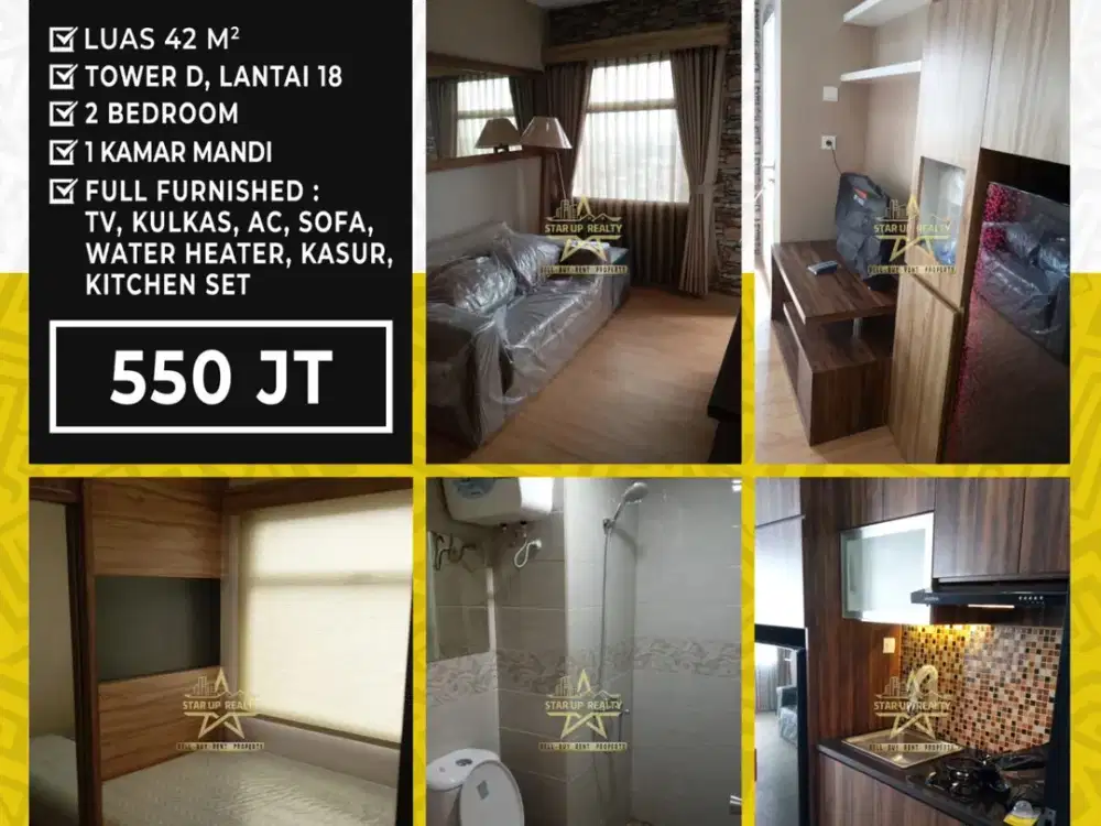 550 jt Dijual Apartemen Grand Asia Afrika Full Furnished 2kt 1km lantai 18 Tower D luas 42m2