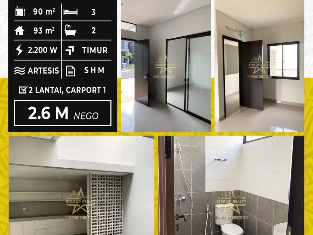 2,6M Dijual Rumah Summarecon Bandung 2 lantai kt 3 km 2 hadap timur