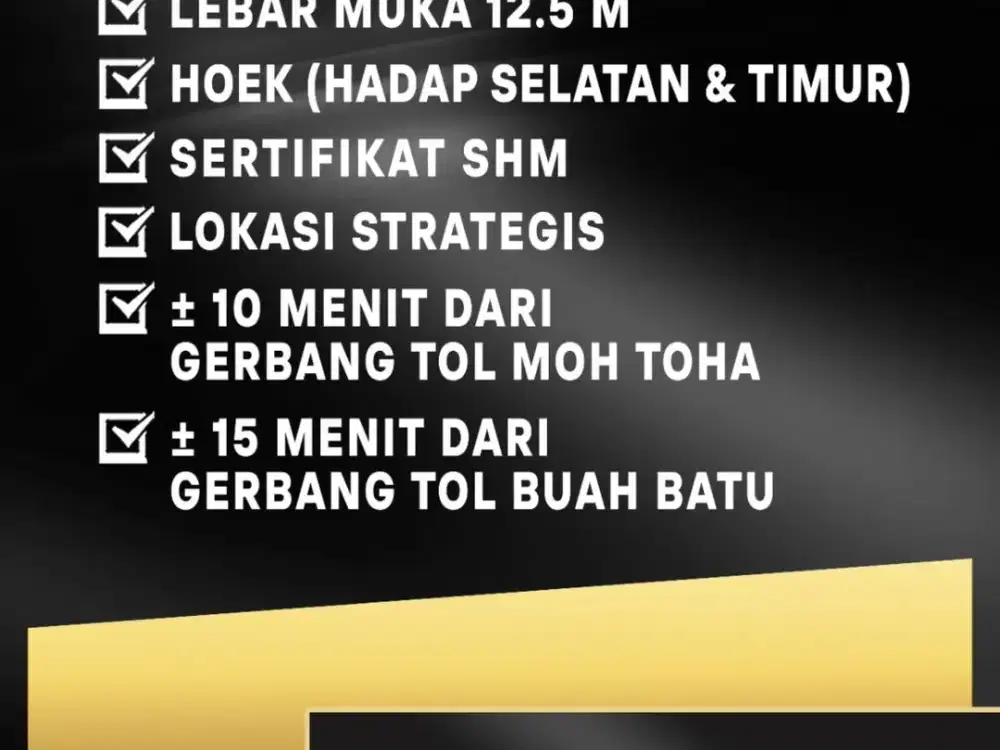 6,5 jt per meter persegi dijual Tanah Hook 256m2 di perumahan Batumas dekat kompleks batununggal lebar muka 12,5 meter