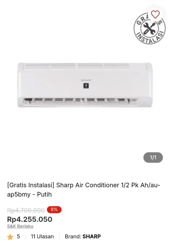 AC SHARP 1/2PK PLASMACLUSTER