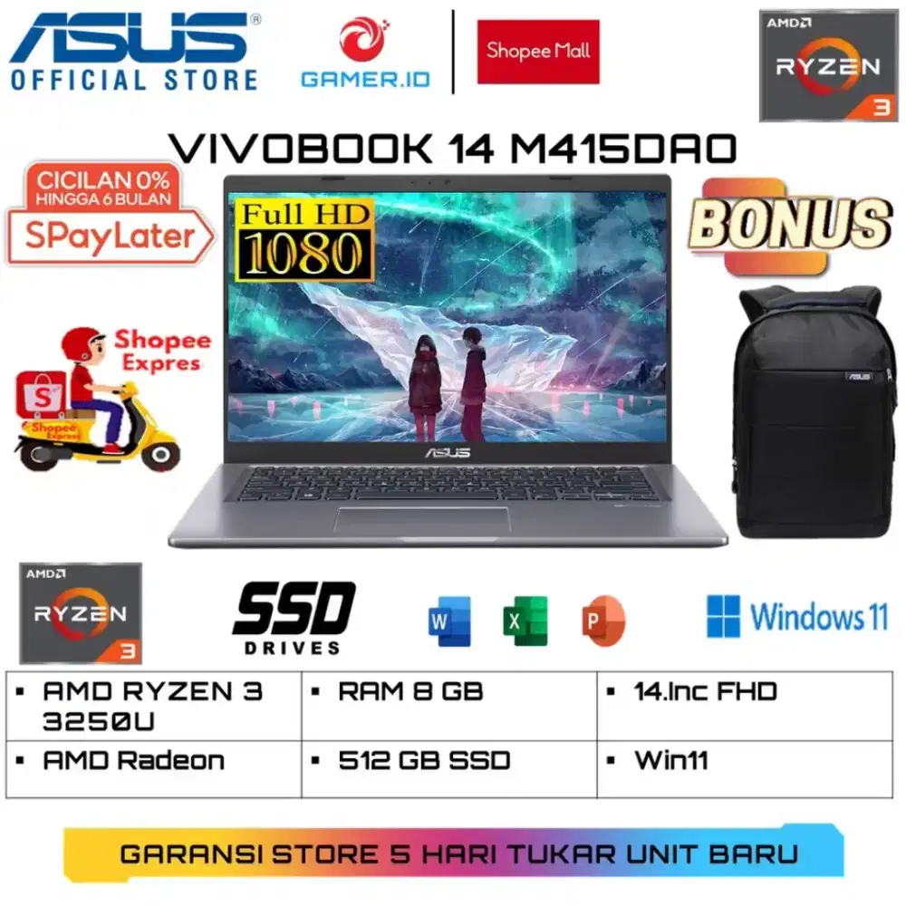 Laptop ASUS VIVOBOOK 14 M415DAO FHD351 - AMD RYZEN3 3250U 8GB/12GB